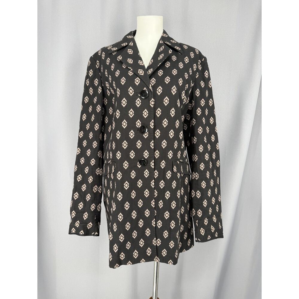Sigrid Olsean Print Jacket Womens Large Black 100% Cotton Button Front